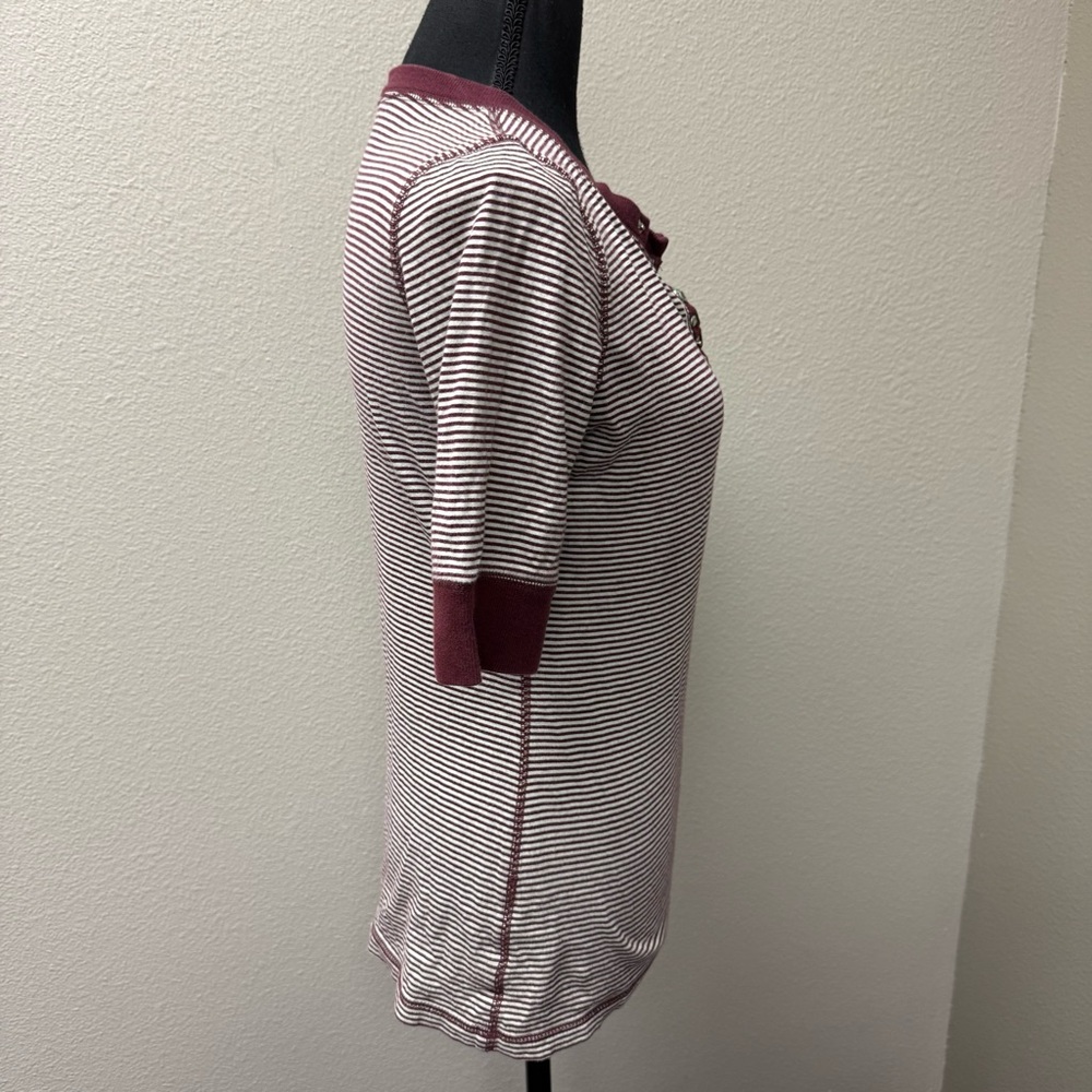 Cruel Girl Striped Henley Studded Western Top Medium Burgundy Cream - Picture 8 of 12